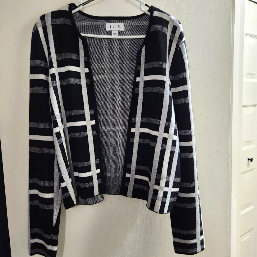 New NWT Elle Open Jacket Cardigan Sweater Plaid Size Large